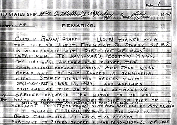 Ships log at commisioning July 1943 Page-2-1