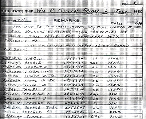Ships log at commisioning July 1943 Page-3-1