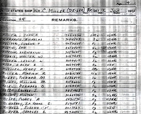 Ships log at commisioning July 1943 Page-5-1