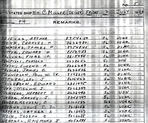 Ships log at commisioning July 1943 Page-6-1