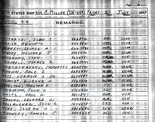 Ships log at commisioning July 1943 Page-7-1