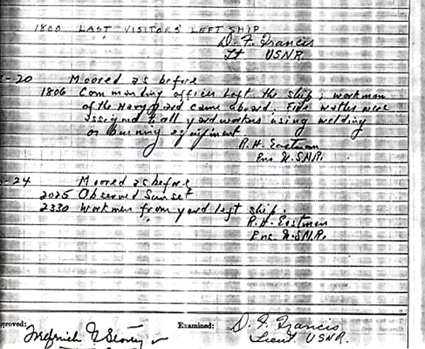 Ships log at commisioning July 1943<br>Page-7-2
