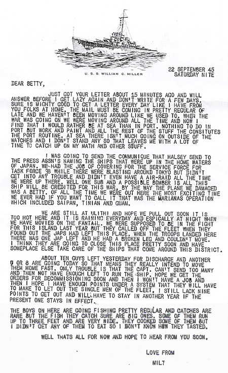 Milt's letter to his sister